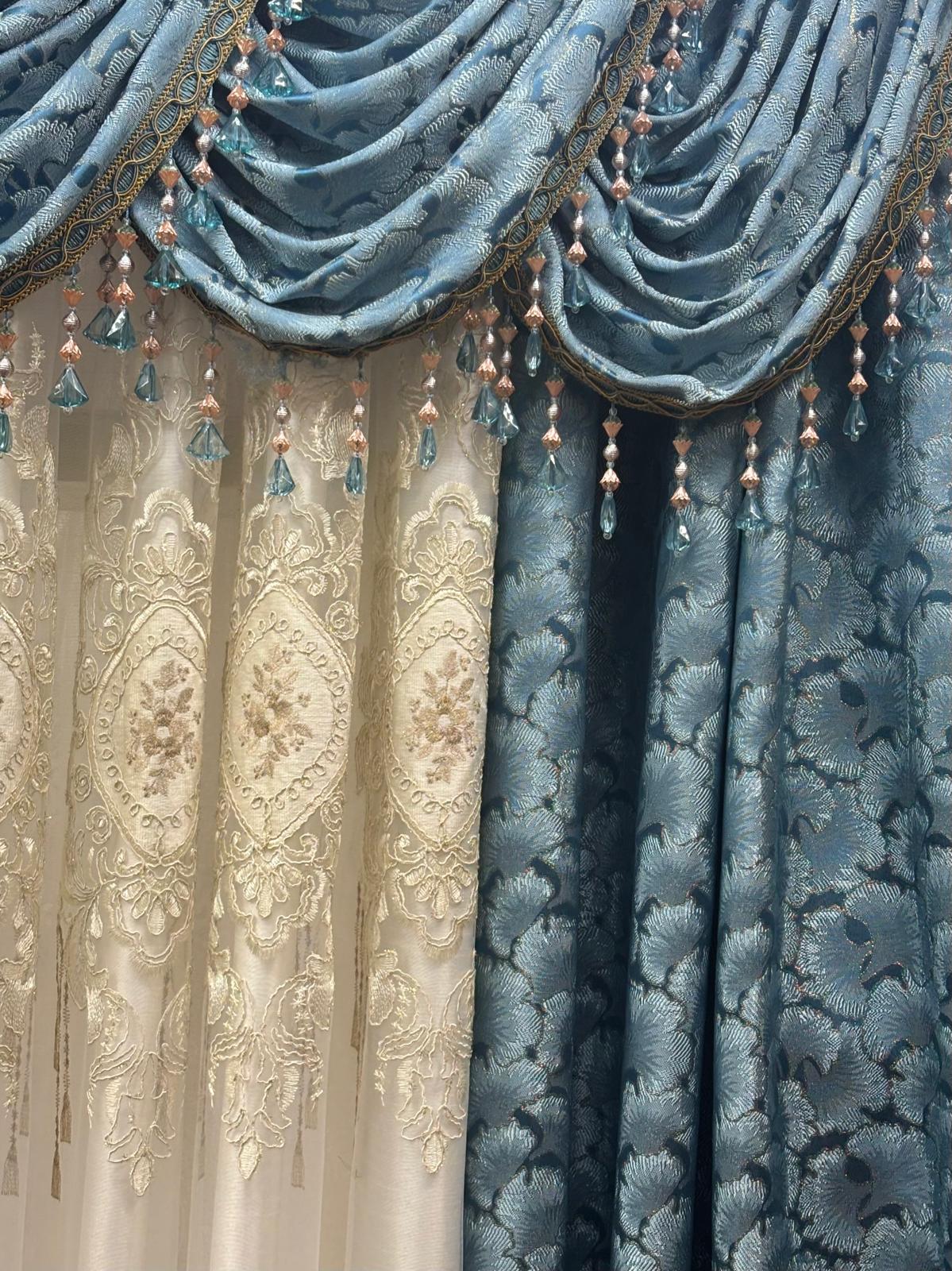 Luxury 11-Piece Stefania Embroidered Curtain Set with Medallion Sheer Panels & Backing | Dual Rod Window Treatment
