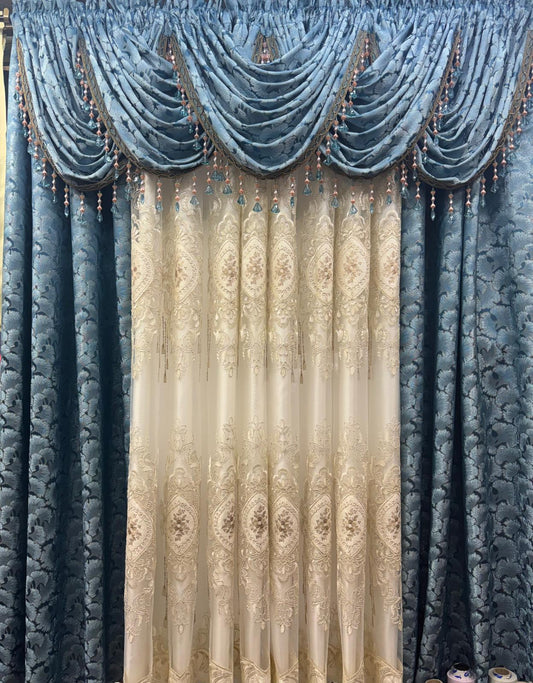 Luxury 11-Piece Stefania Embroidered Curtain Set with Medallion Sheer Panels & Backing | Dual Rod Window Treatment - Stylish Curtains