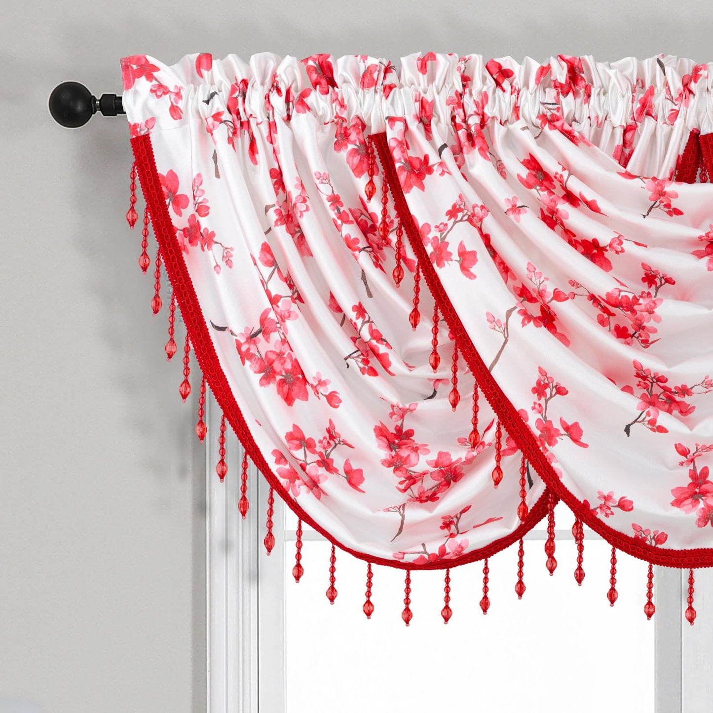 Luxury Regency Blossom Decorative Waterfall Valance with Beaded Trim