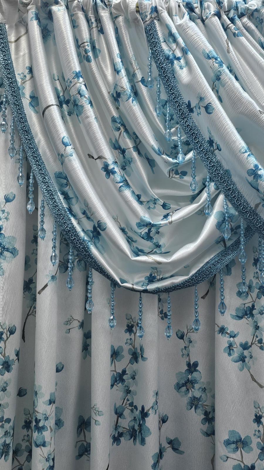 Regency Blossom Teal 11 Piece Curtain Set | Luxury Floral Window Treatment with Veronica Embroidered Panels