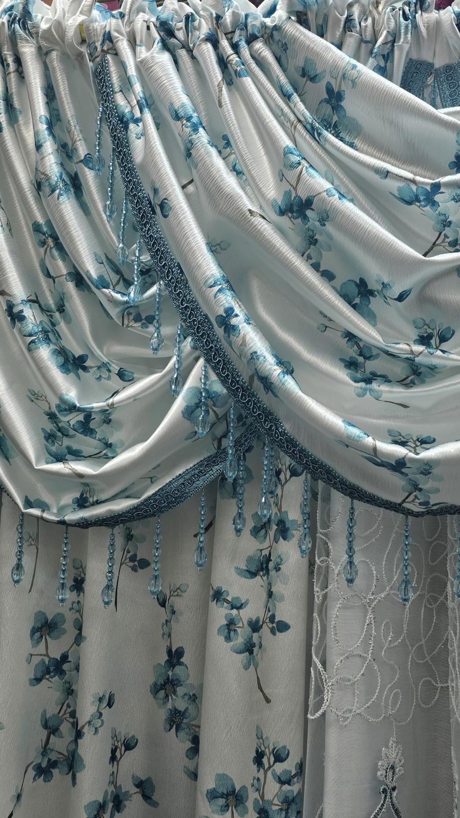 Regency Blossom Teal 11 Piece Curtain Set | Luxury Floral Window Treatment with Veronica Embroidered Panels