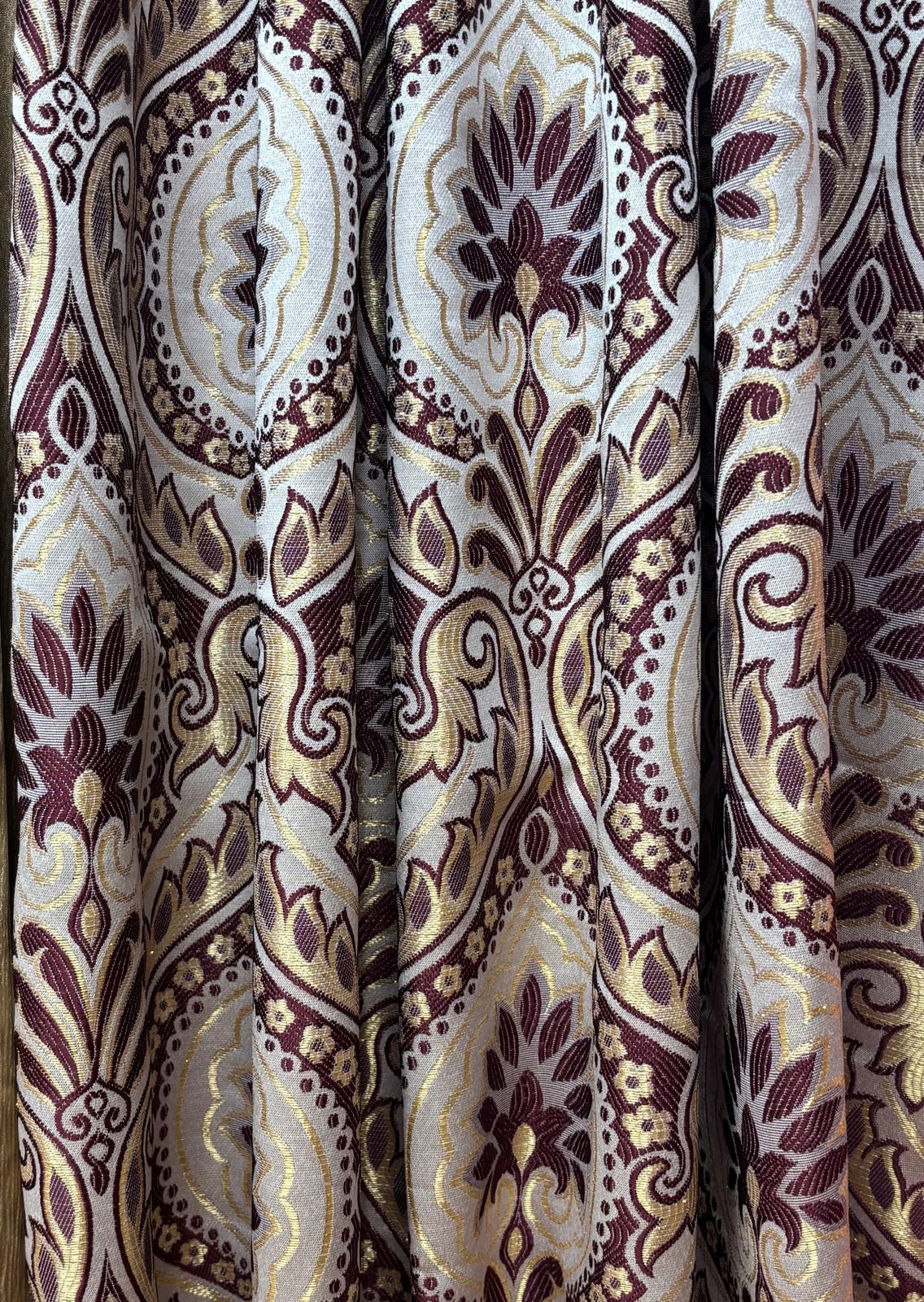 LIZET Burgundy 6PC Curtain Set with Regency Gold Center Panel - Stylish Curtains