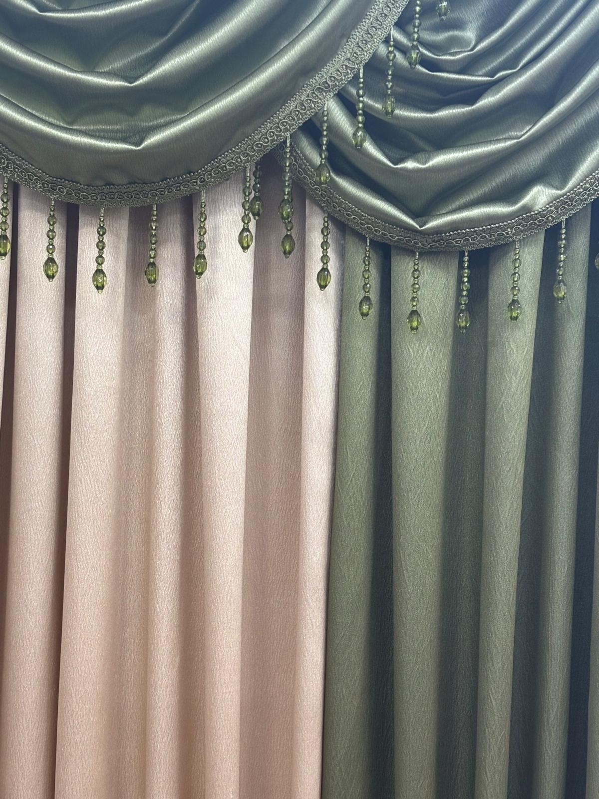 Regency Sage 6-Piece Luxury Curtain Set with 3 Valances & Beige Panel