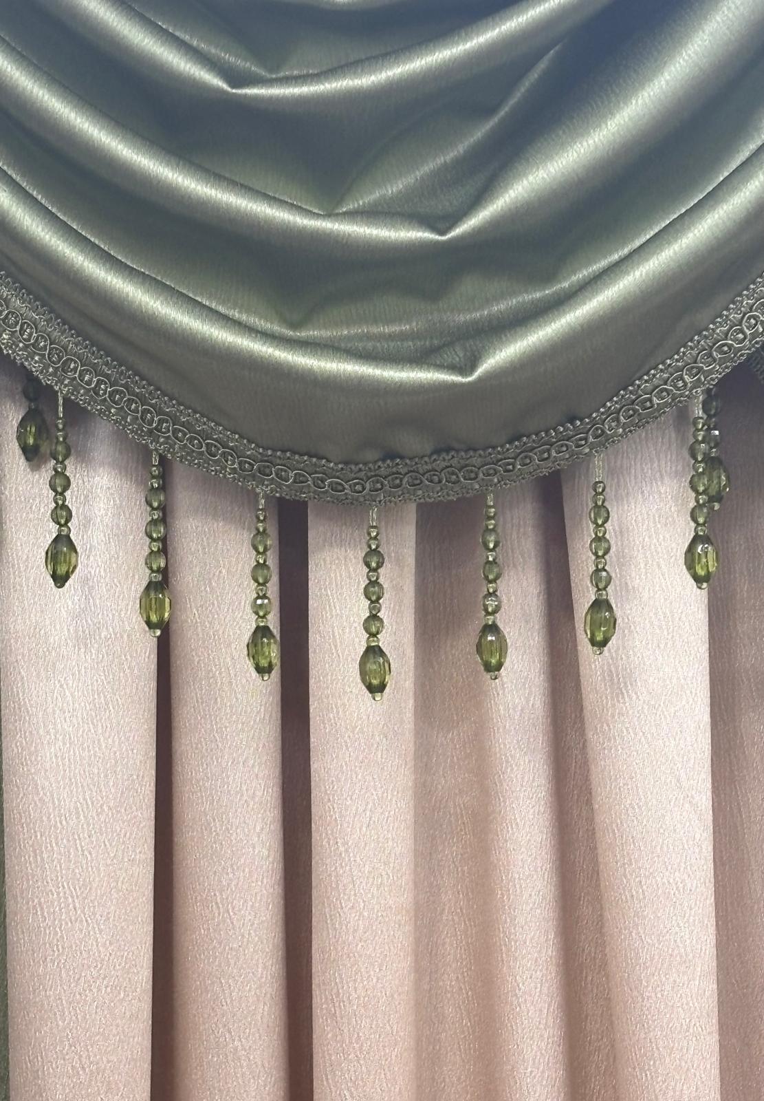 Regency Sage 6-Piece Luxury Curtain Set with 3 Valances & Beige Panel