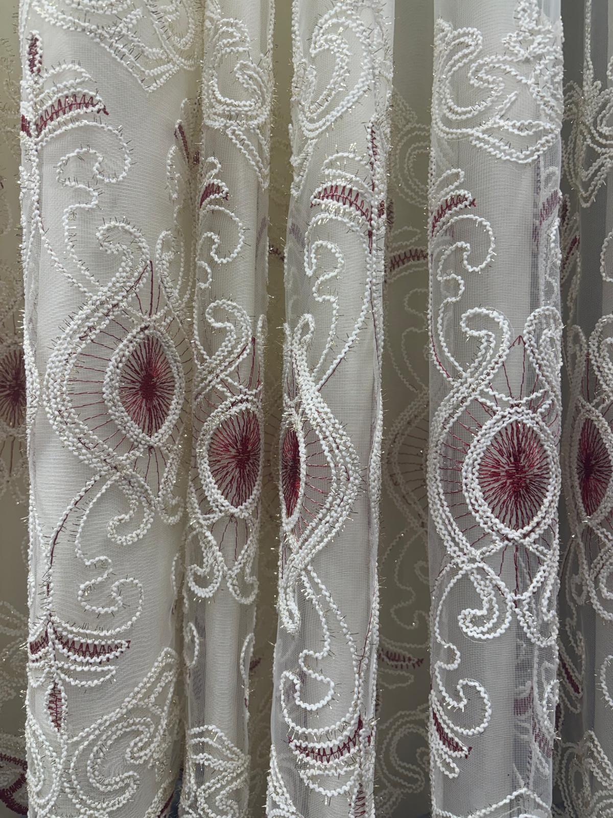 Stefania Burgundy 11-Piece Luxury Curtain Set with Embroidered Panels & Waterfall Valances