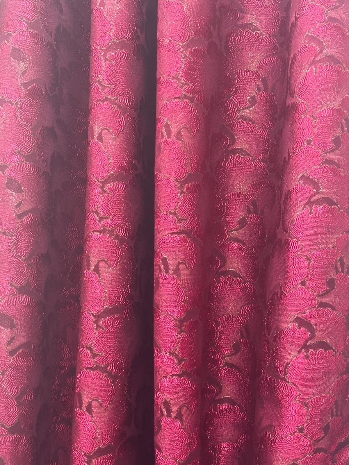 Stefania Burgundy 11-Piece Luxury Curtain Set with Embroidered Panels & Waterfall Valances