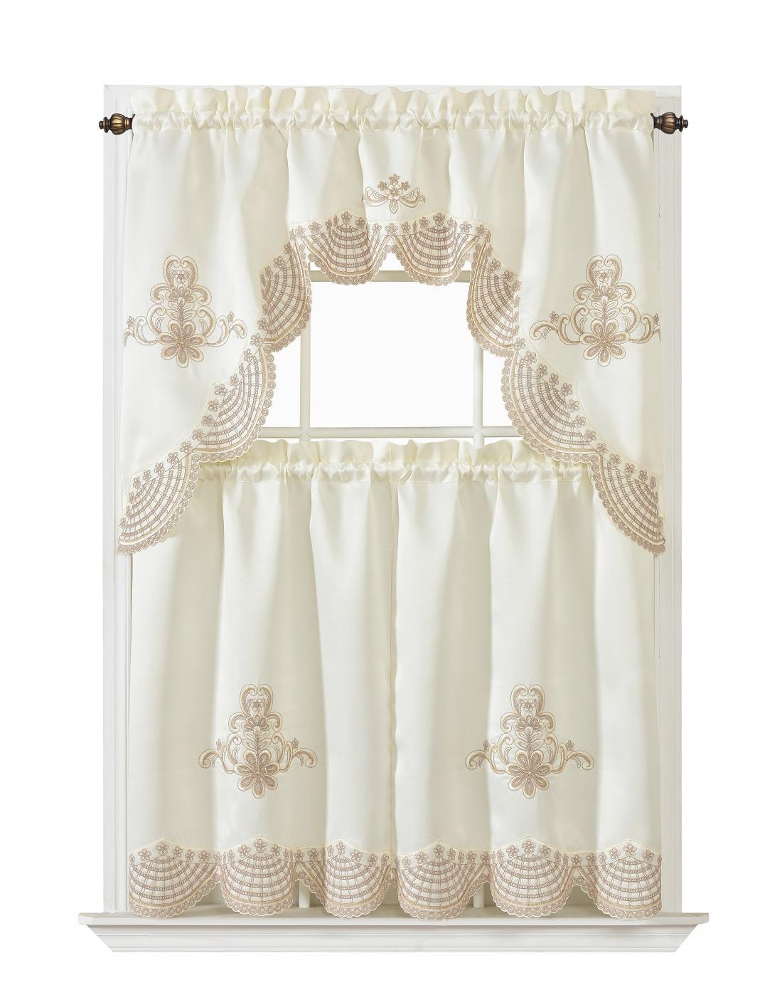 Tracy Rope Embroidered Kitchen Curtain Set – Valance & Tier Curtains