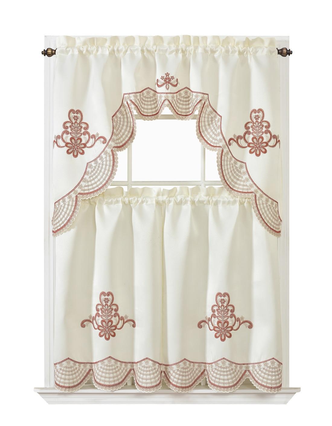 Tracy Rope Embroidered Kitchen Curtain Set – Valance & Tier Curtains