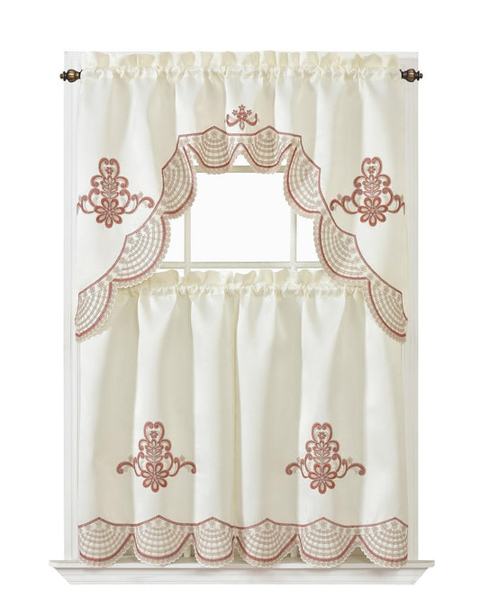Tracy Rope Embroidered Kitchen Curtain Set – Valance & Tier Curtains