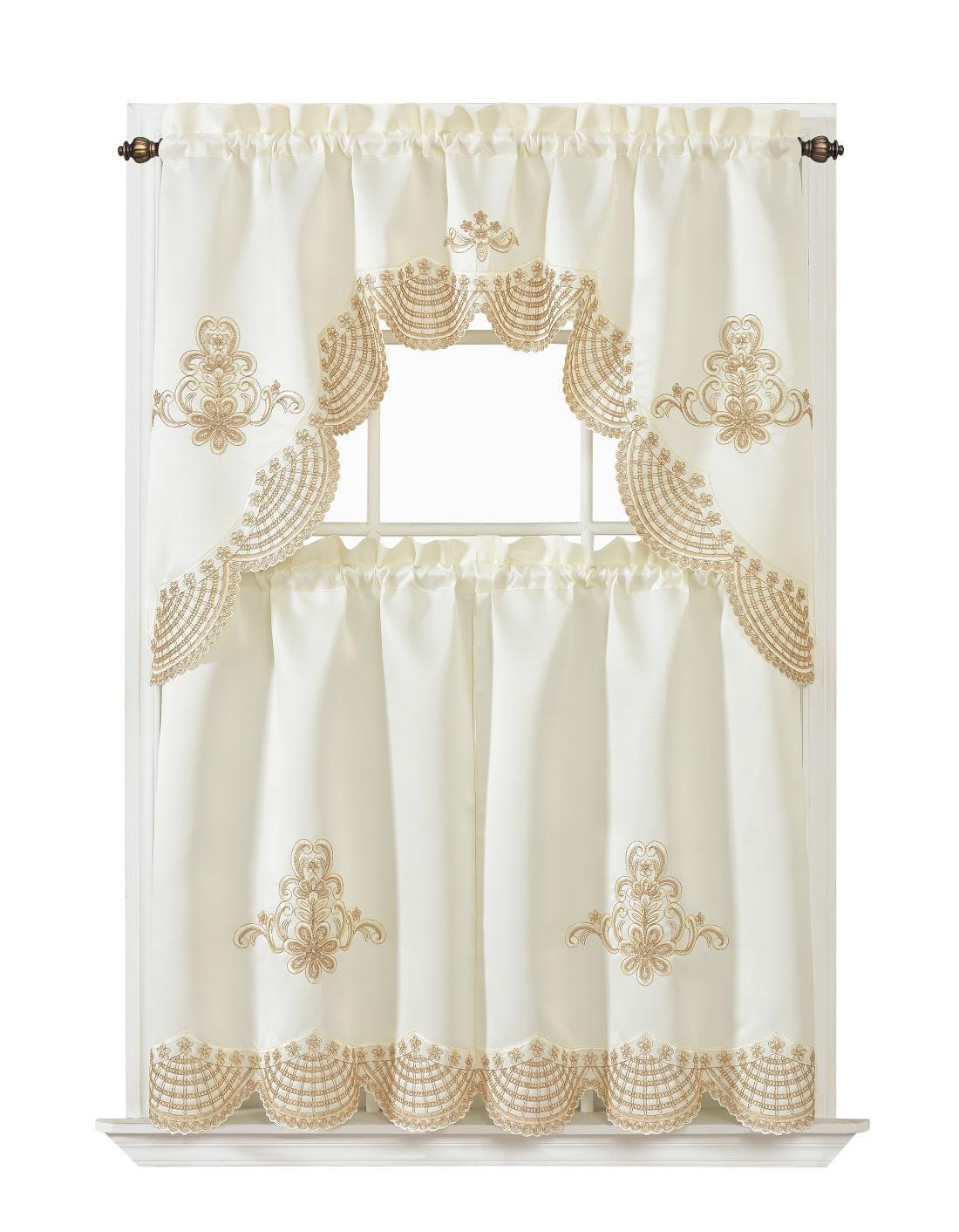 Tracy Rope Embroidered Kitchen Curtain Set – Valance & Tier Curtains