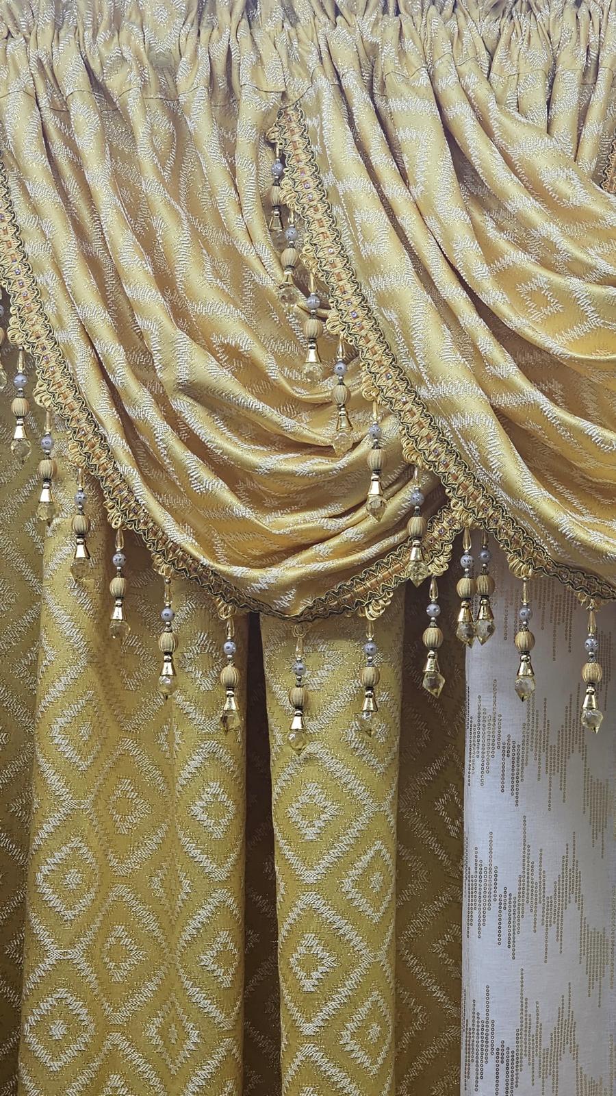 Maxine Yellow 7-Piece Luxury Curtain Set with Waterfall Valances