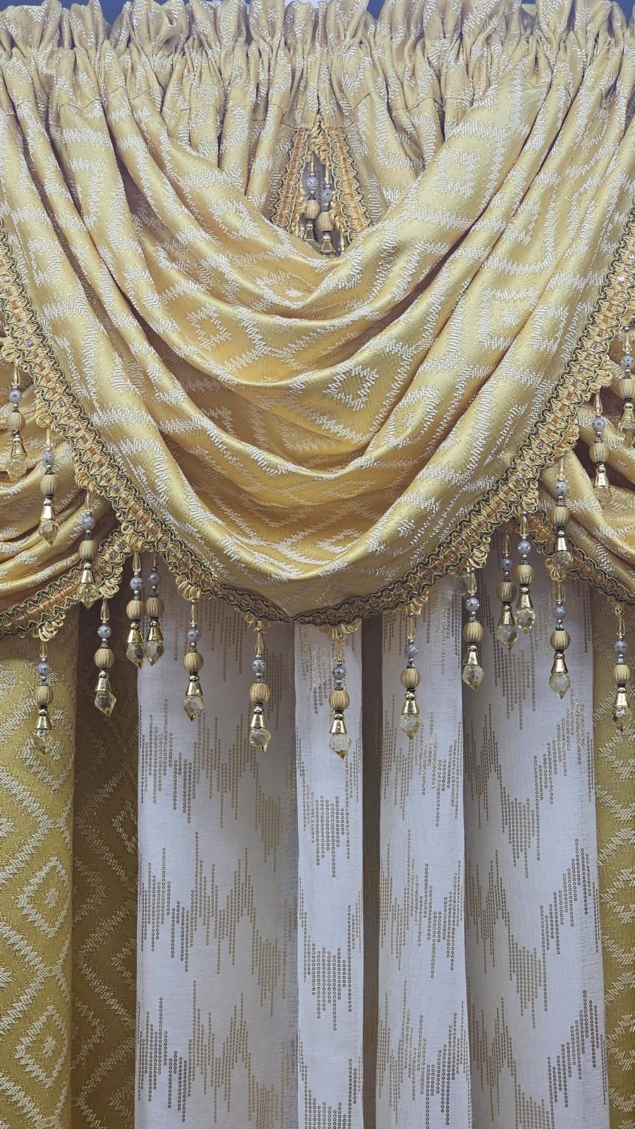 Maxine Yellow 7-Piece Luxury Curtain Set with Waterfall Valances