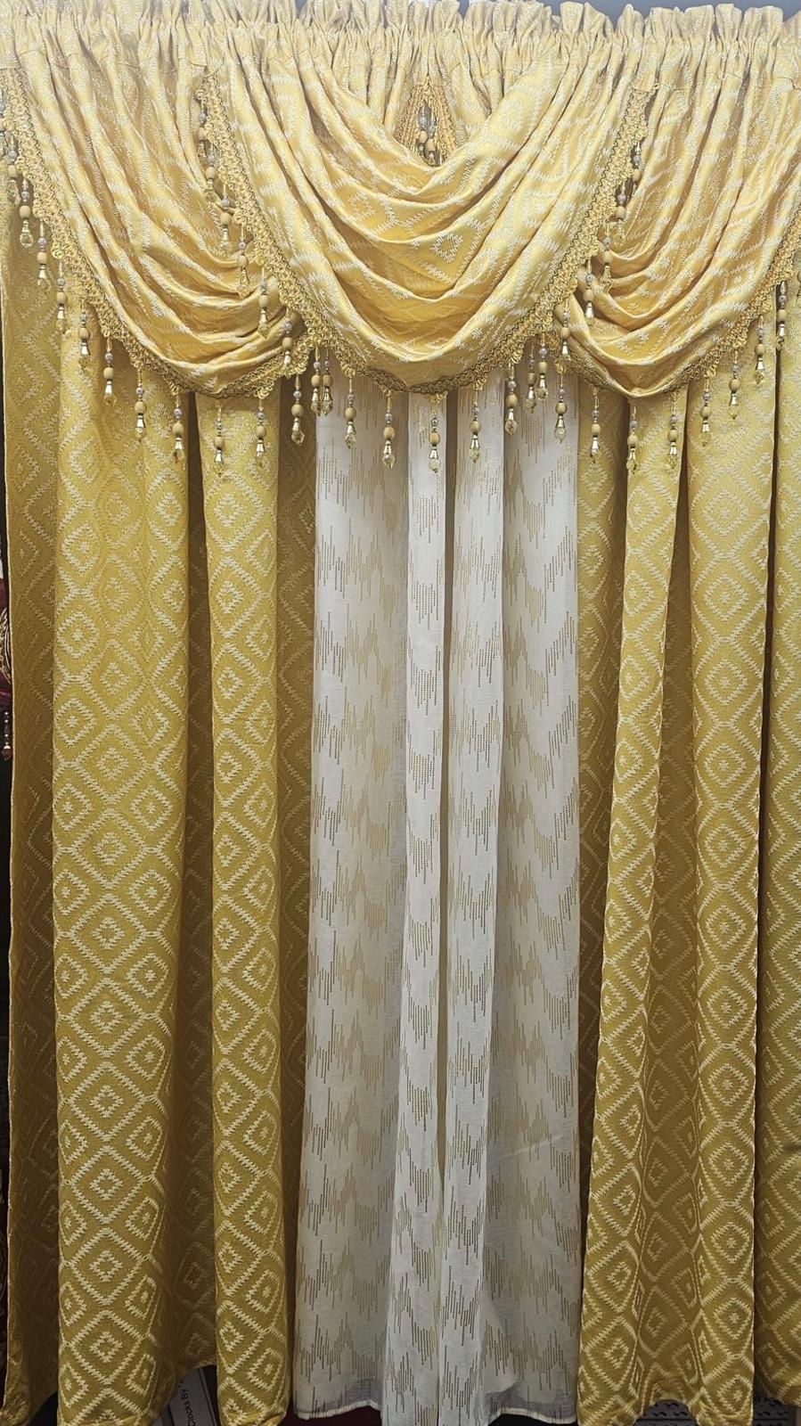 Maxine Yellow 7-Piece Luxury Curtain Set with Waterfall Valances
