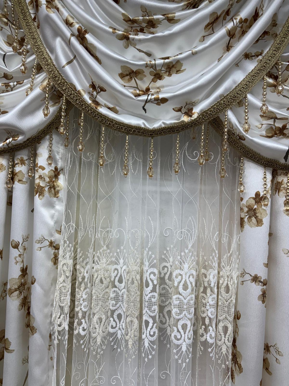 Regency Blossom Gold 6-Piece Curtain Set with Amy Embroidered Middle Curtain