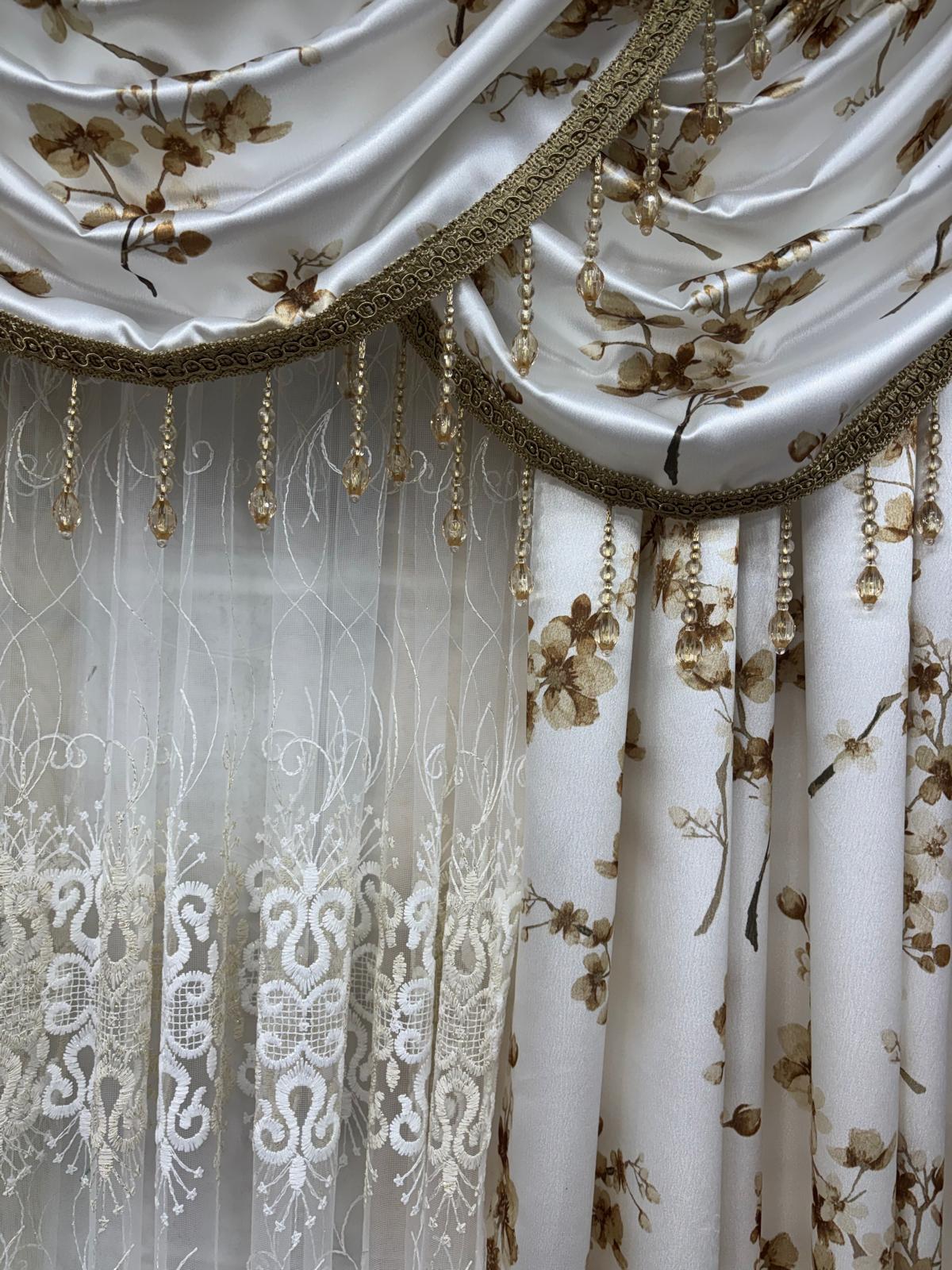 Regency Blossom Gold 6-Piece Curtain Set with Amy Embroidered Middle Curtain