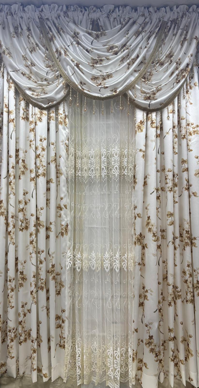 Regency Blossom Gold 6-Piece Curtain Set with Amy Embroidered Middle Curtain