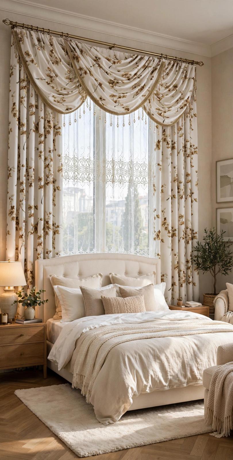 Regency Blossom Gold 6-Piece Curtain Set with Amy Embroidered Middle Curtain