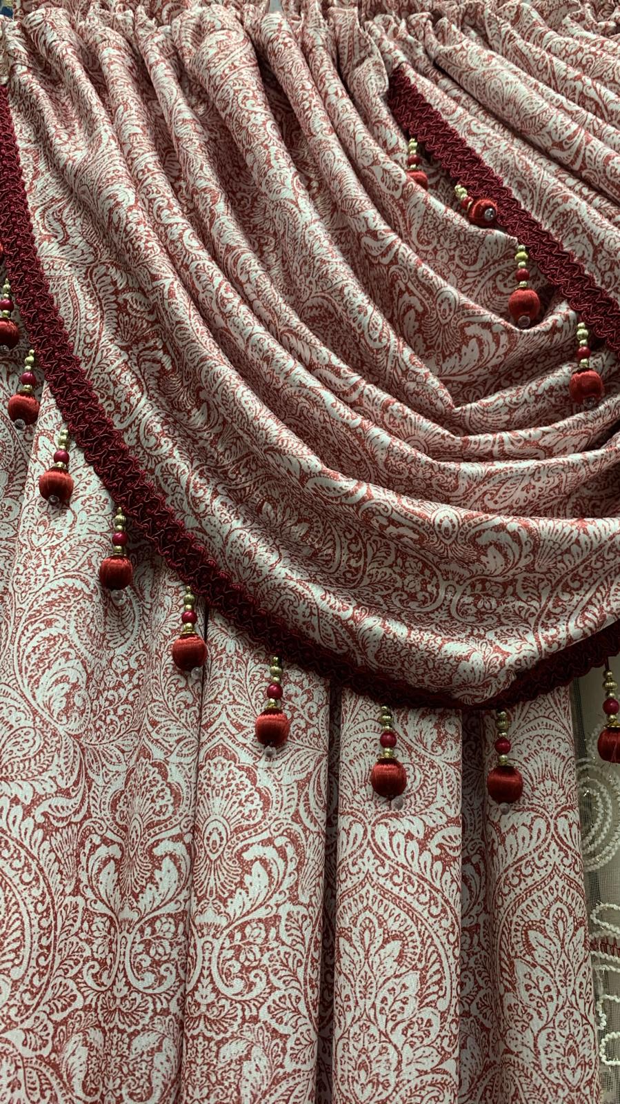Vivi Burgundy 7-Piece Curtain Set with Elizabeth Embroidered Panel