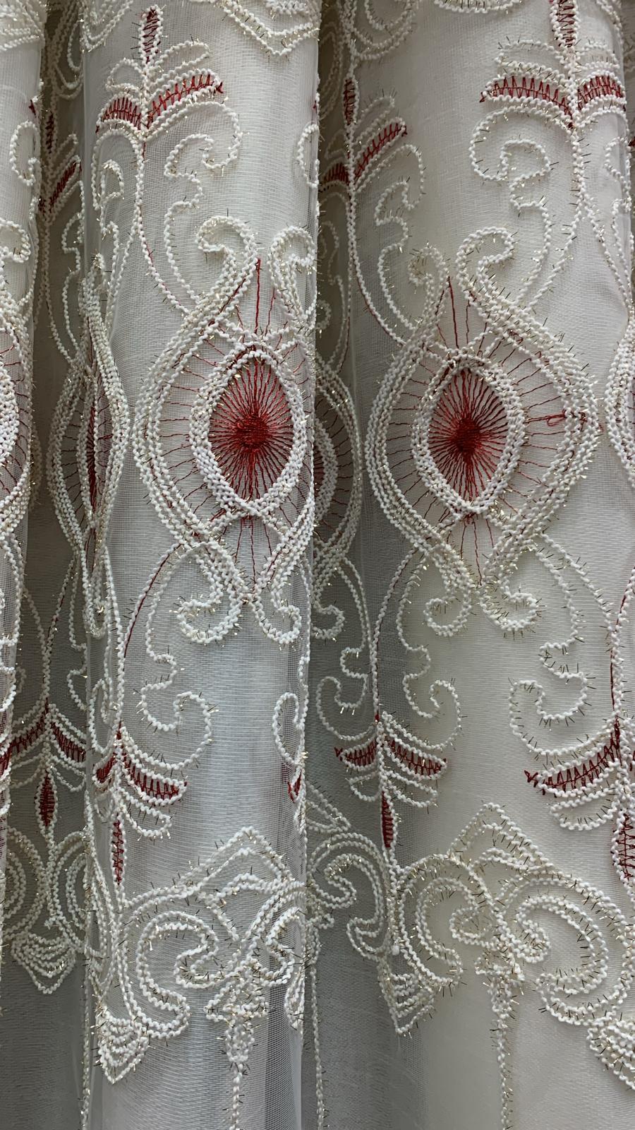 Vivi Burgundy 7-Piece Curtain Set with Elizabeth Embroidered Panel