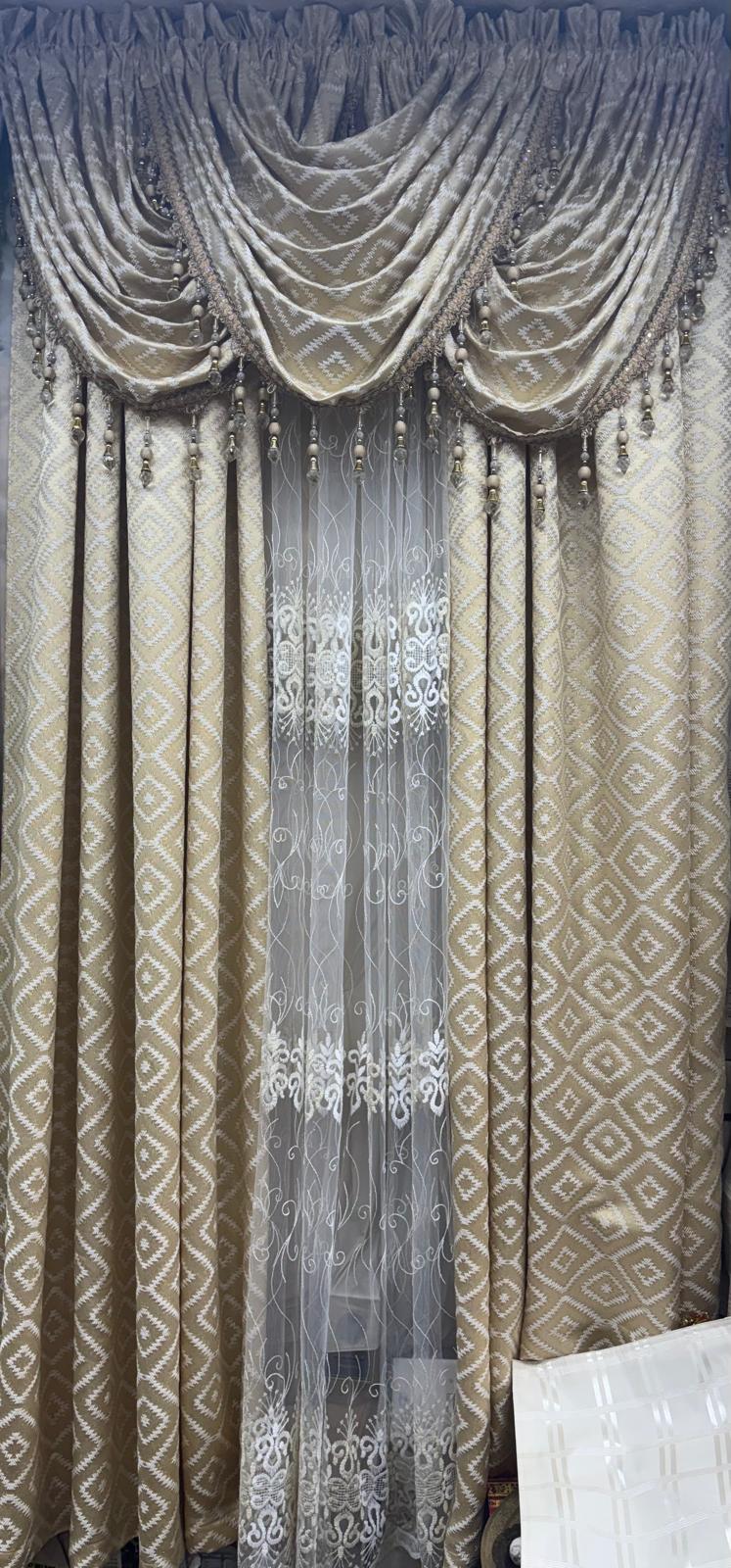 Maxine 6-Piece Luxury Curtain Set with Amy Embroidered Center Panel