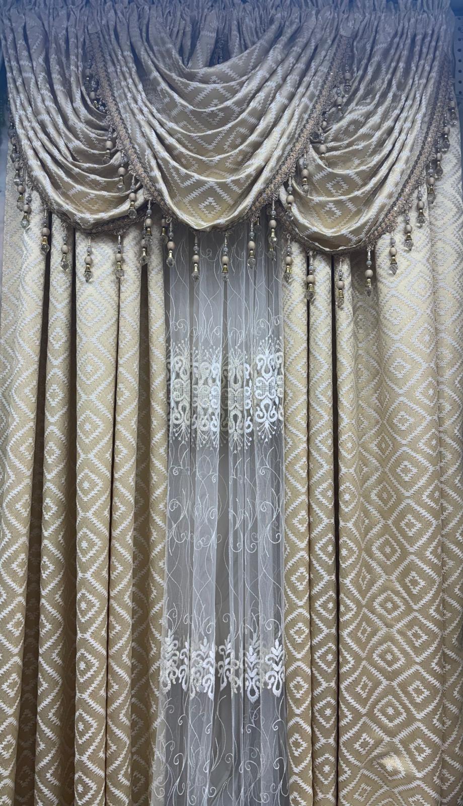 Maxine 6-Piece Luxury Curtain Set with Amy Embroidered Center Panel