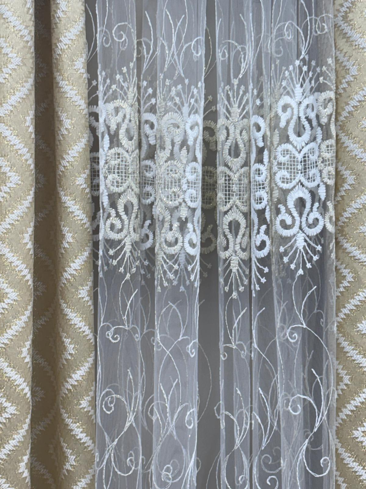 Maxine 6-Piece Luxury Curtain Set with Amy Embroidered Center Panel