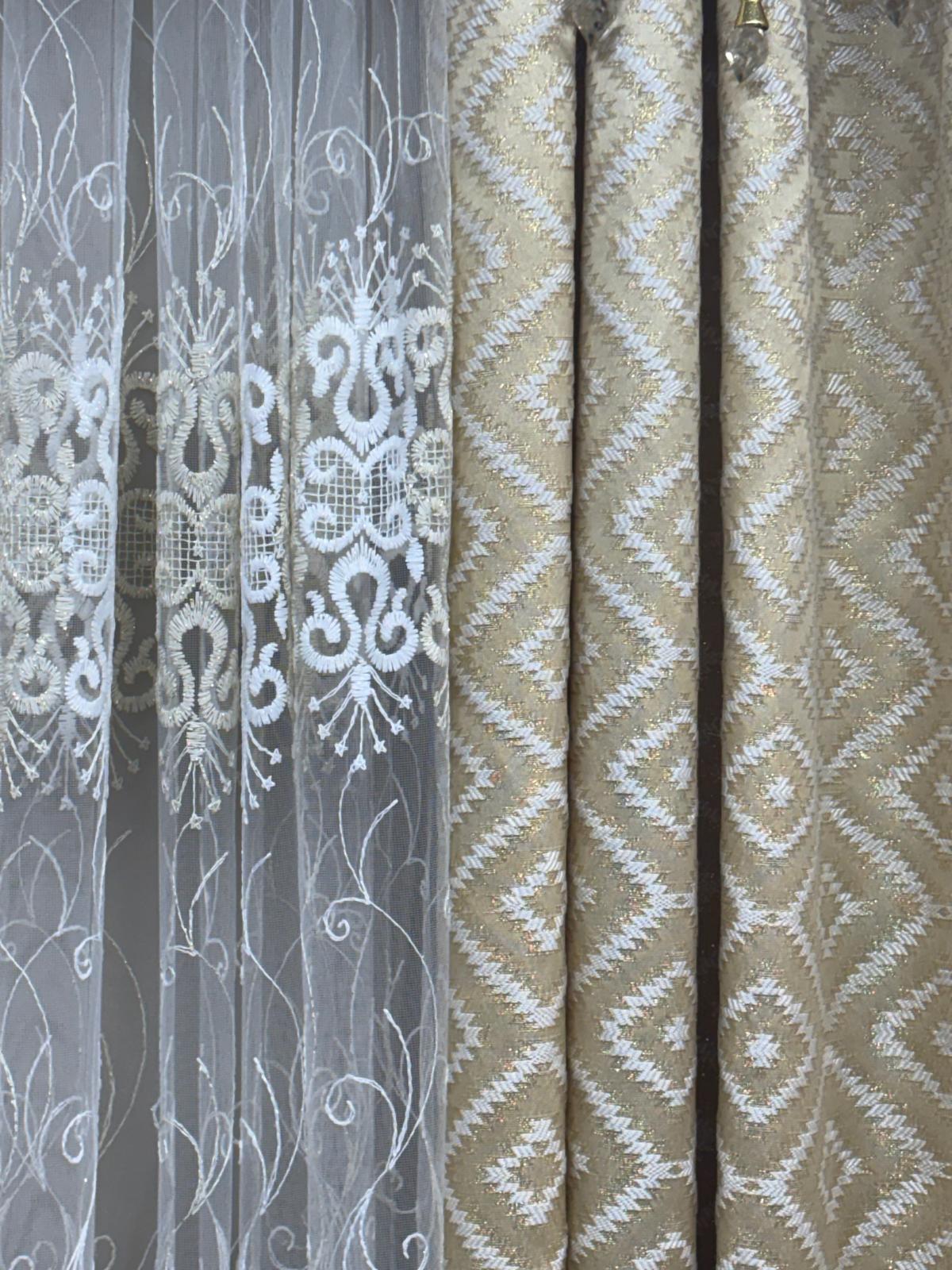 Maxine 6-Piece Luxury Curtain Set with Amy Embroidered Center Panel