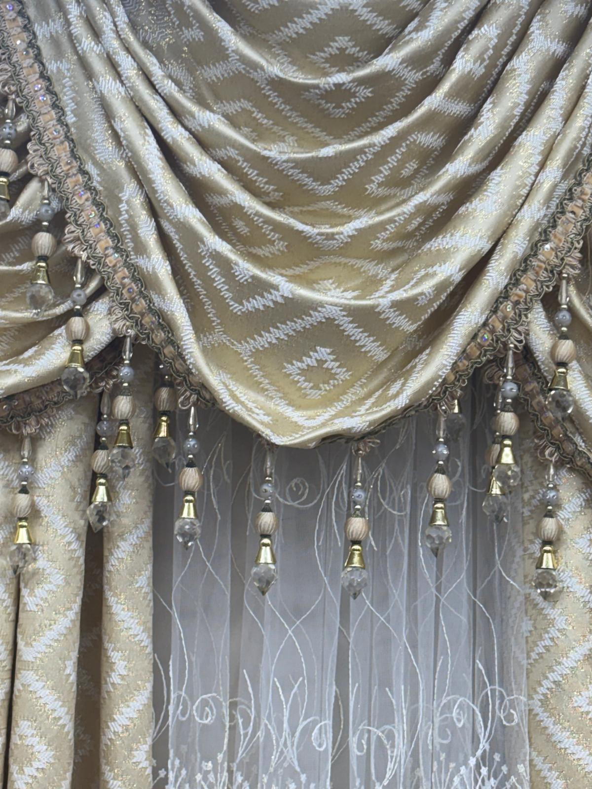 Maxine 6-Piece Luxury Curtain Set with Amy Embroidered Center Panel