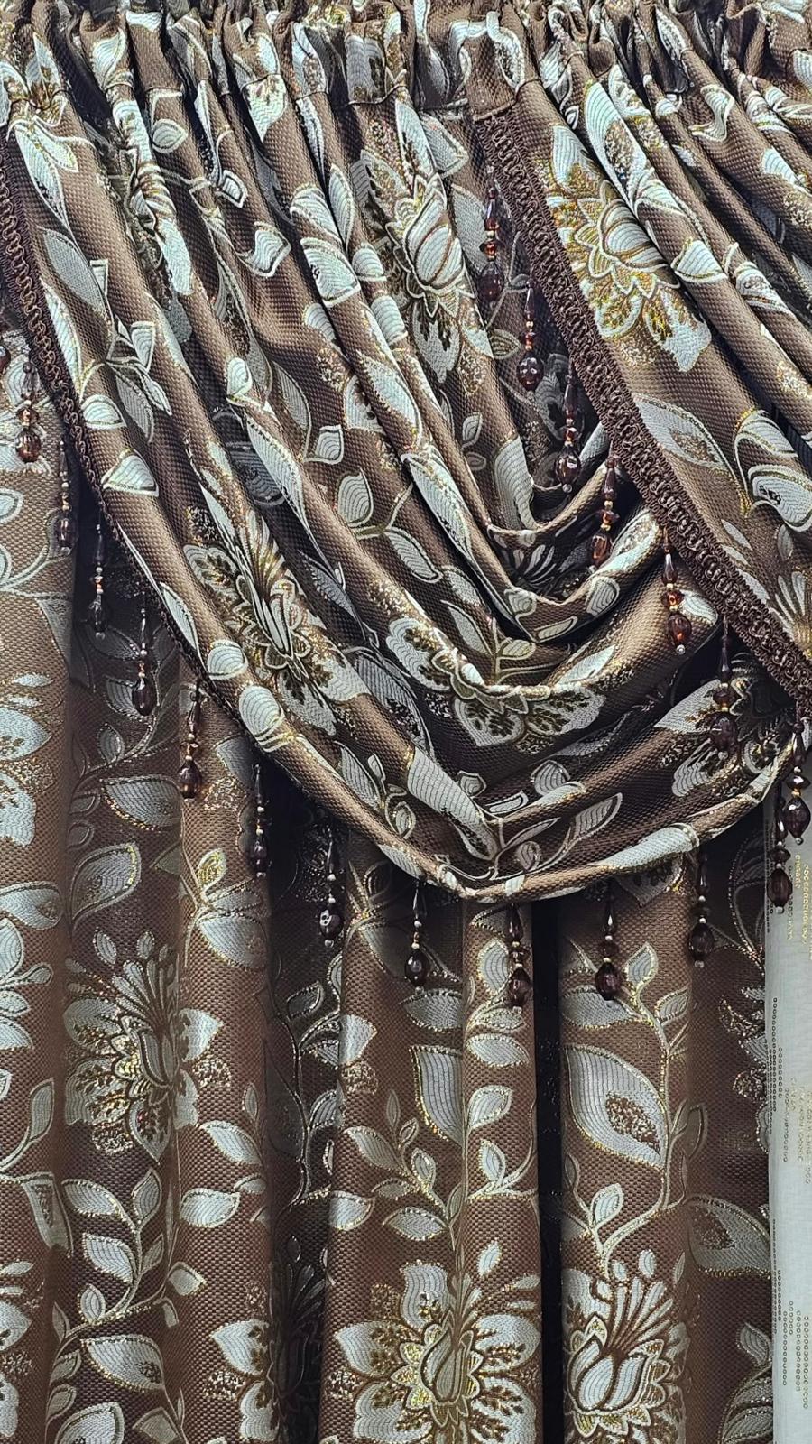 Magnolia Brown 7-Piece Luxury Curtain Set with CASSI Center Panel