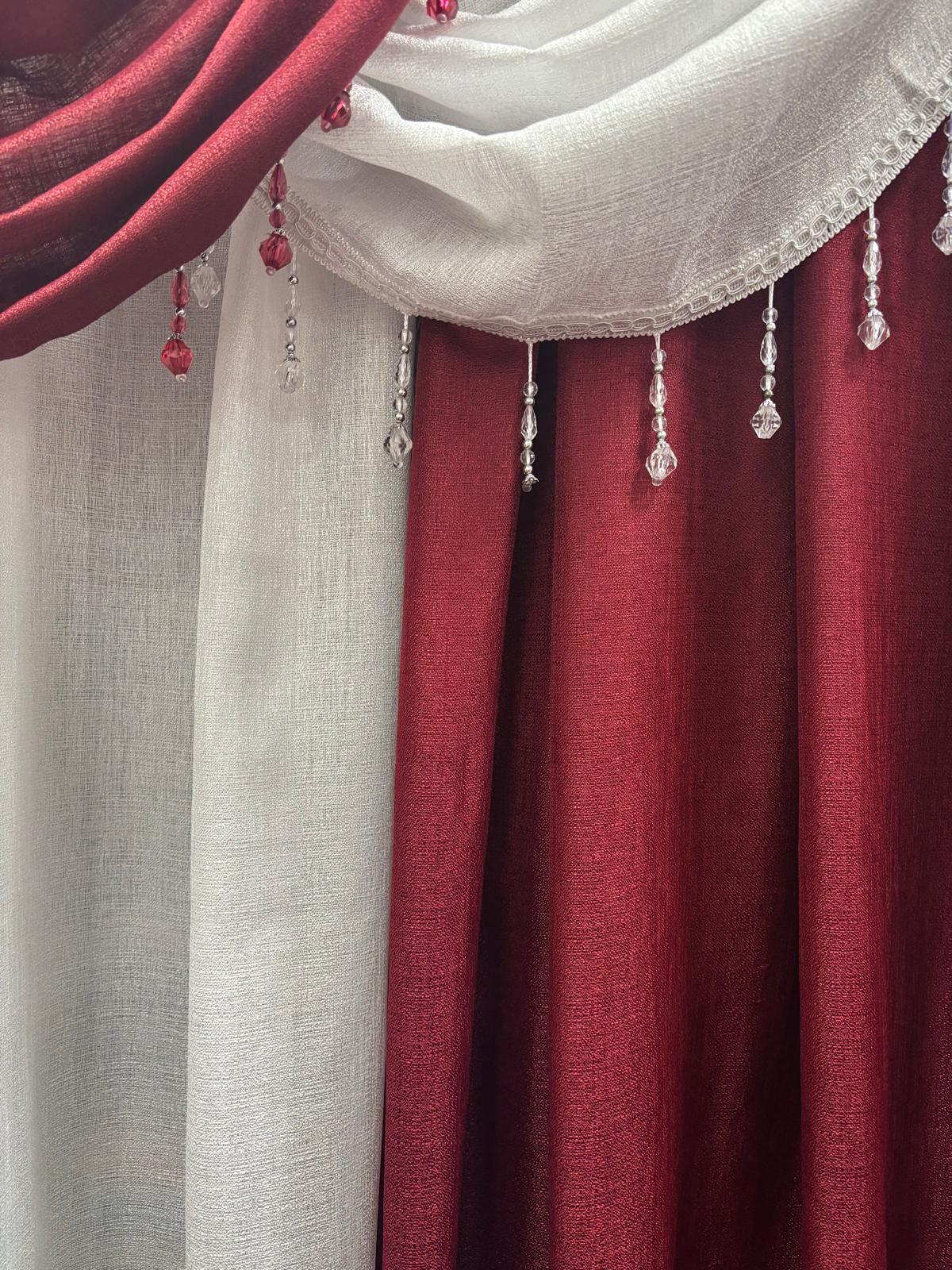 Giselle 6-Piece Burgundy and White Luxury Curtain Set