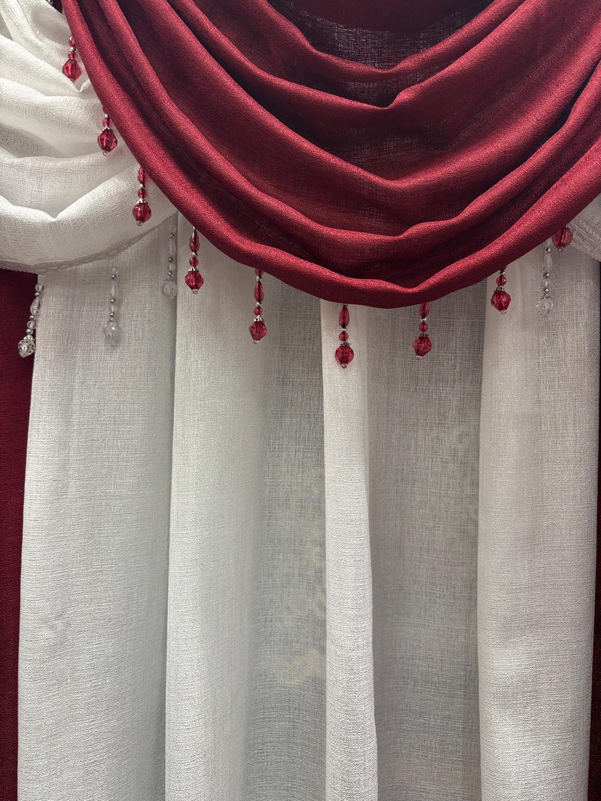 Giselle 6-Piece Burgundy and White Luxury Curtain Set