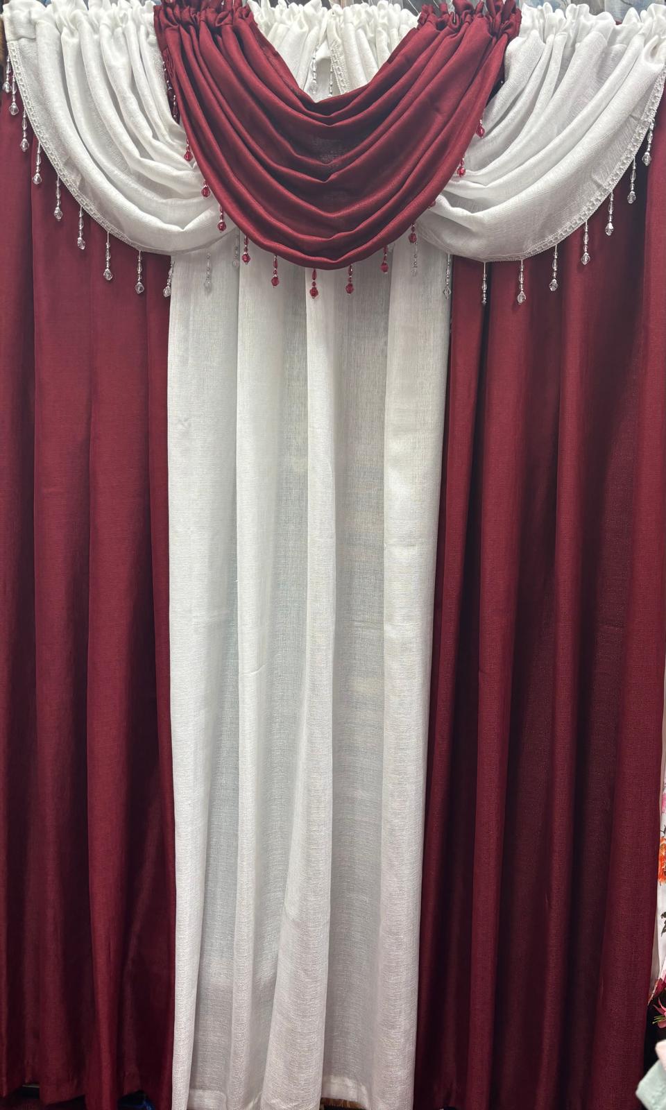 Giselle 6-Piece Burgundy and White Luxury Curtain Set