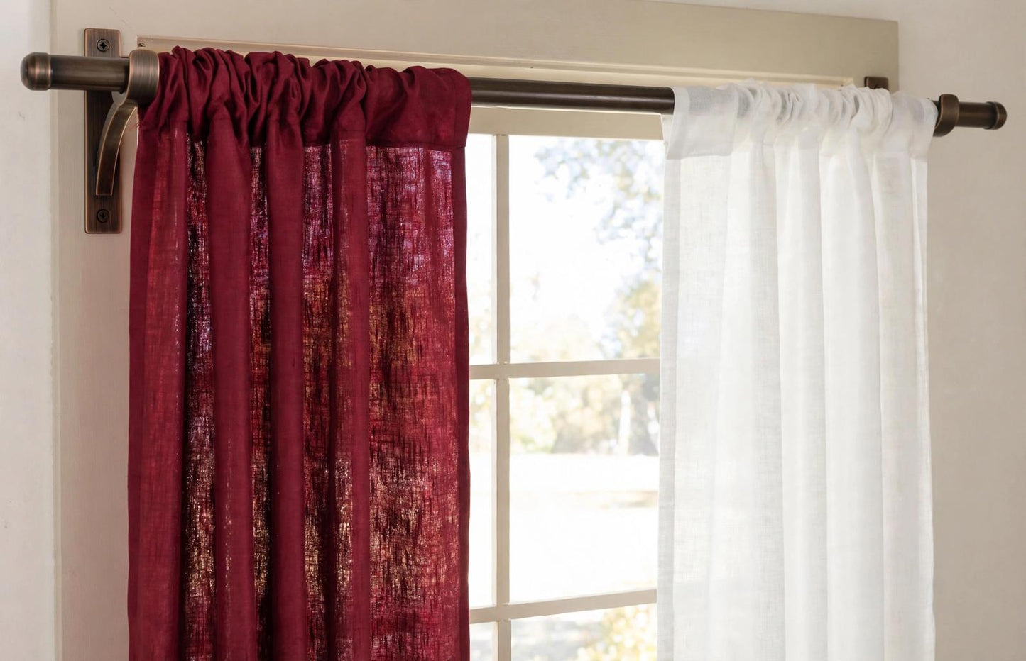 Giselle 6-Piece Burgundy and White Luxury Curtain Set