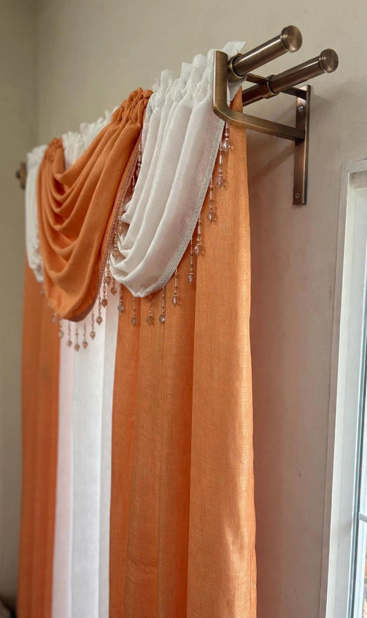 Giselle 6-Piece Orange and White Luxury Curtain Set - Stylish Curtains