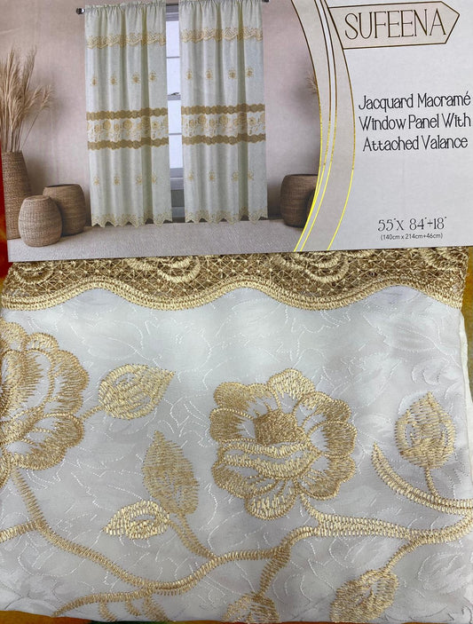 Luxury Sufeena Jacquard Macramé Curtain With Attached Valance - Stylish Curtains