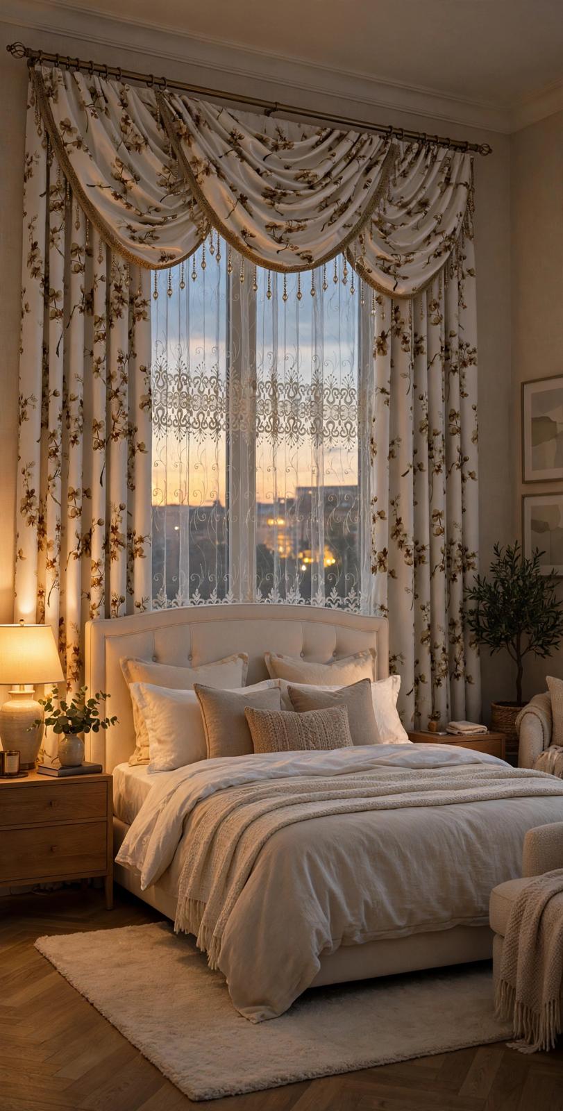 Regency Blossom Gold 6-Piece Curtain Set with Amy Embroidered Middle Curtain