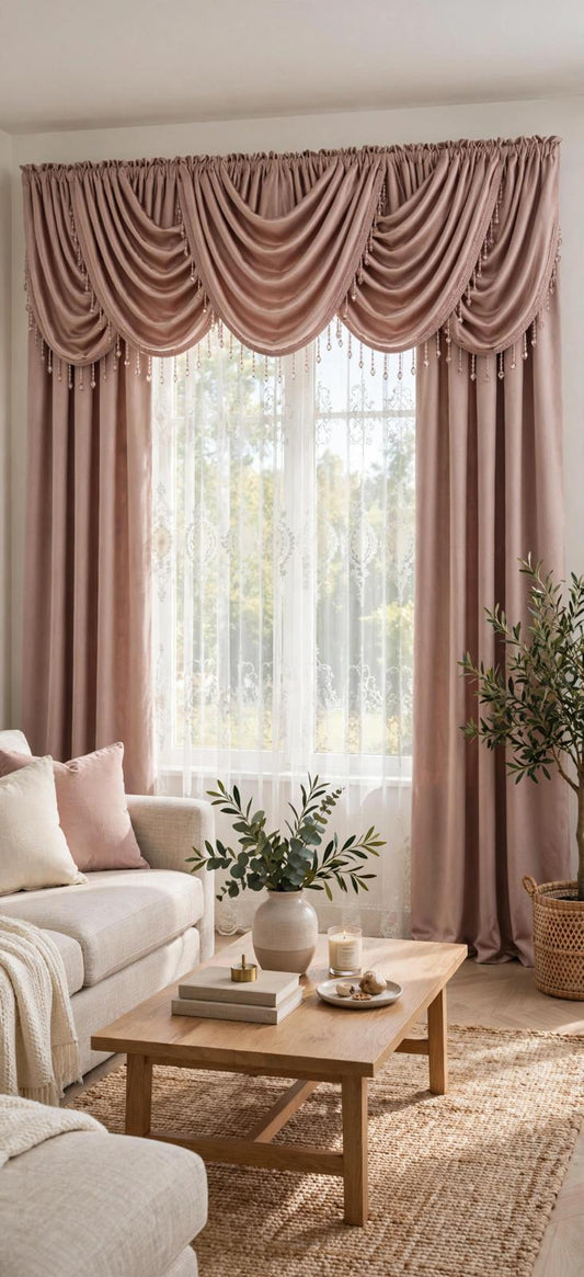 Regency Blush 11-Piece Luxury Curtain Set with Veronica Center Panels
