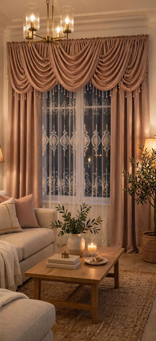 Regency Blush 11-Piece Luxury Curtain Set with Veronica Center Panels