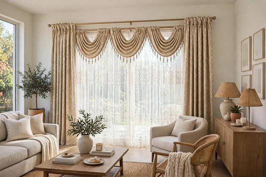 Maxine 6-Piece Luxury Curtain Set with Amy Embroidered Center Panel - Stylish Curtains