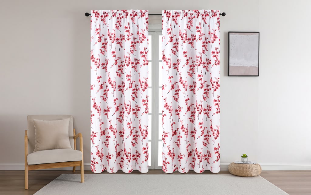 Luxury Regency Blossom Printed Rod Pocket Curtain Panel 50 x 84 Inch