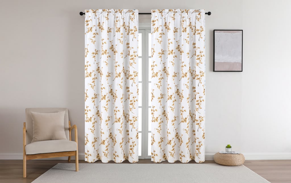 Luxury Regency Blossom Printed Rod Pocket Curtain Panel 50 x 84 Inch