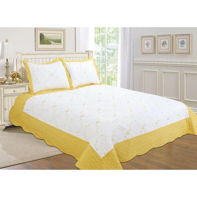 PREMIUS Reversible Quilt Set, Bordered Embroidered Floral - Stylish Curtains