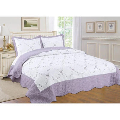 PREMIUS Reversible Quilt Set, Bordered Embroidered Floral - Stylish Curtains