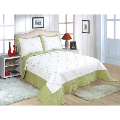 PREMIUS Reversible Quilt Set, Bordered Embroidered Floral - Stylish Curtains