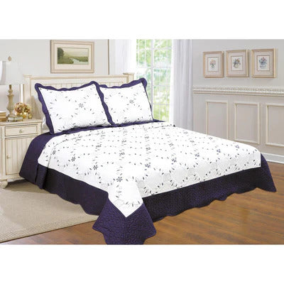 PREMIUS Reversible Quilt Set, Bordered Embroidered Floral - Stylish Curtains