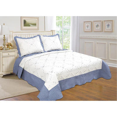 PREMIUS Reversible Quilt Set, Bordered Embroidered Floral - Stylish Curtains