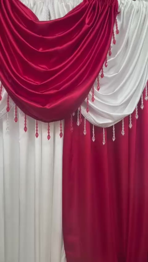 Regency 9 - Piece Luxury Curtain Set – Red & White | Premium Beaded Window Treatment