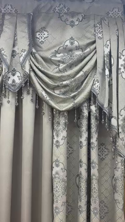 Tina 5-Piece Luxury Curtain Set – Silver | Fits 59” Wide Window