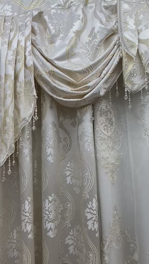 Mina 7 Piece Luxury Beige Curtain Set with Monalisa Panels & Backing