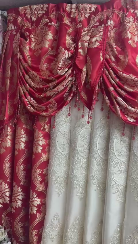 Mina Red Luxury Curtain Set for 78” Window – With Monalisa Panels & Backing